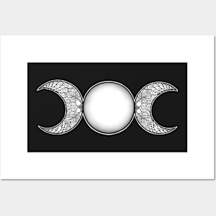 Triple Moon Goddess black and white Posters and Art